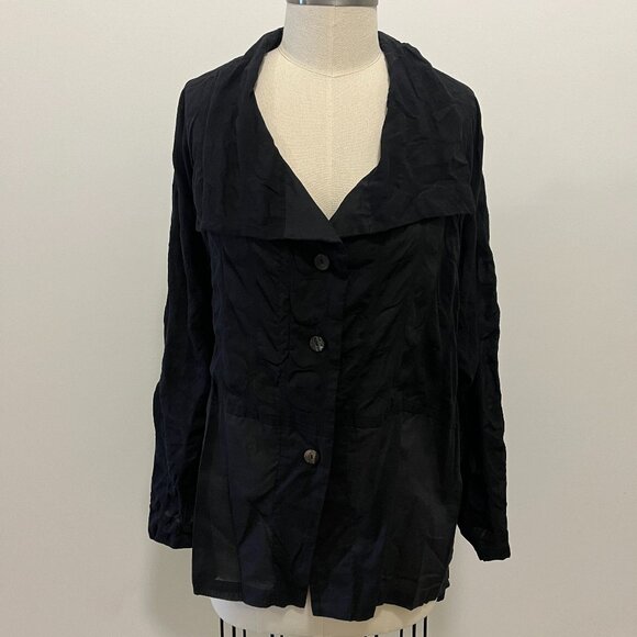 Moyuru Tops - Moyuru Black Long Sleeve Semi Sheer Polka Dot Button Up Blouse